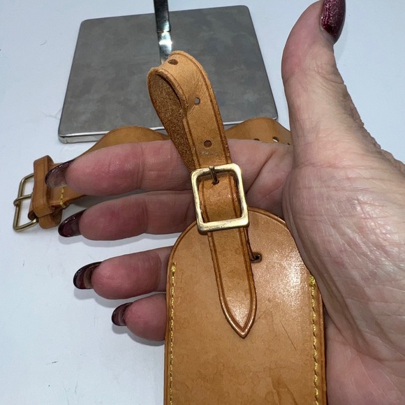 Louis Vuitton Luggage Tag Leather Tan Vintage Travel Bag Accessory - Picture 7 of 8